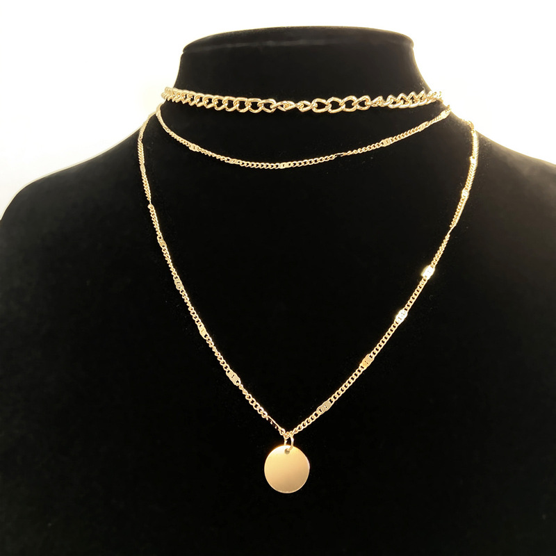 5193501 Disc Charm Layered Choker Pendant Delicate Circle Necklace for Women(B05-01-09)