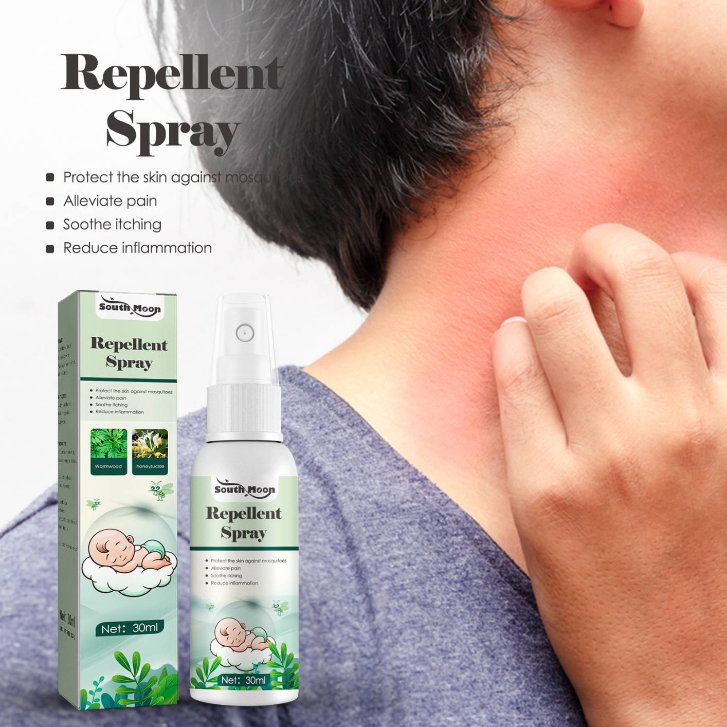 Organic Herbal Anti-Bug Spray Mosquito Repelling Spray Cooling Anti-Itch Continuous Spray Relief from Outdoor Bug Bite Itches, Travel Size
