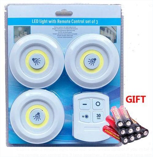 3 PCS LED Closet Wardrobe Night Light With Remote Control + Free Battery