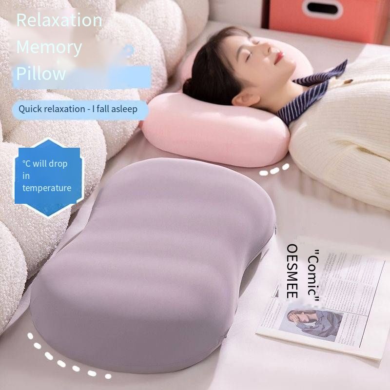 Cat‑Belly Shaped Ice Silk Memory Foam Pillow, Zoned Slow‑Rebound Neck Support Pillow, Soft Non‑Collapse Sleeping Cushion for Side Sleepers Daily Rest