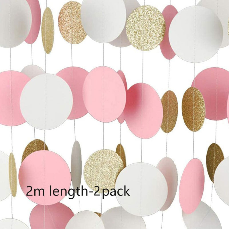 2 PCS 2m Circle Dots Banner Paper Garland Hanging Decorations for Birthday Wedding Background Light Party Supplies