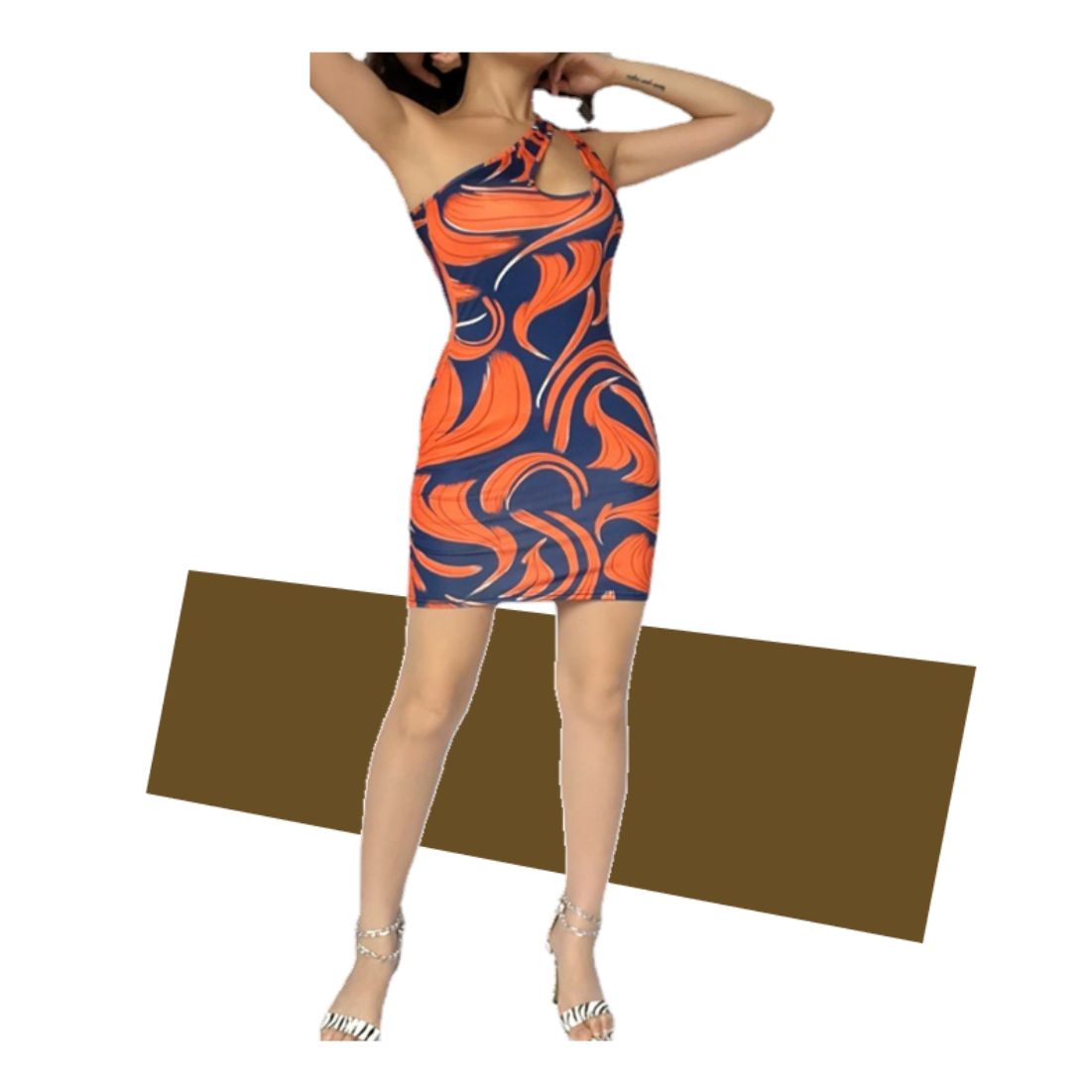 Women's new fashion print sexy hollow diagonal shoulder slim hip dress skirt woman women one-piece short skirt fashion sexy party bar performance skirt female lady ladies shopping walking party daily trip