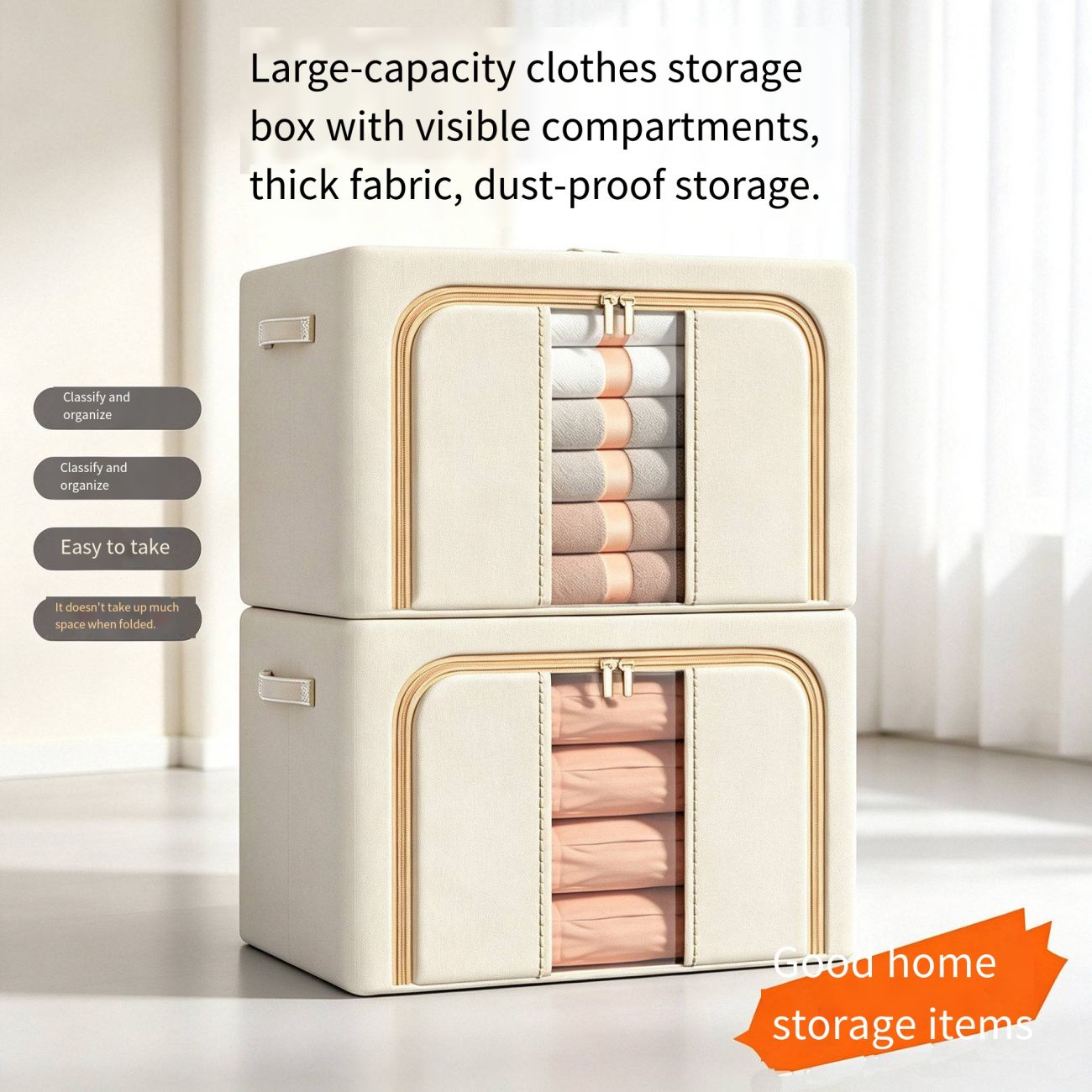 Collapsible Fabric Storage Bin, Large Capacity Household Clothes Organizer for Wardrobe, Foldable Storage Container for Seasonal Garments, Blankets and Bedding