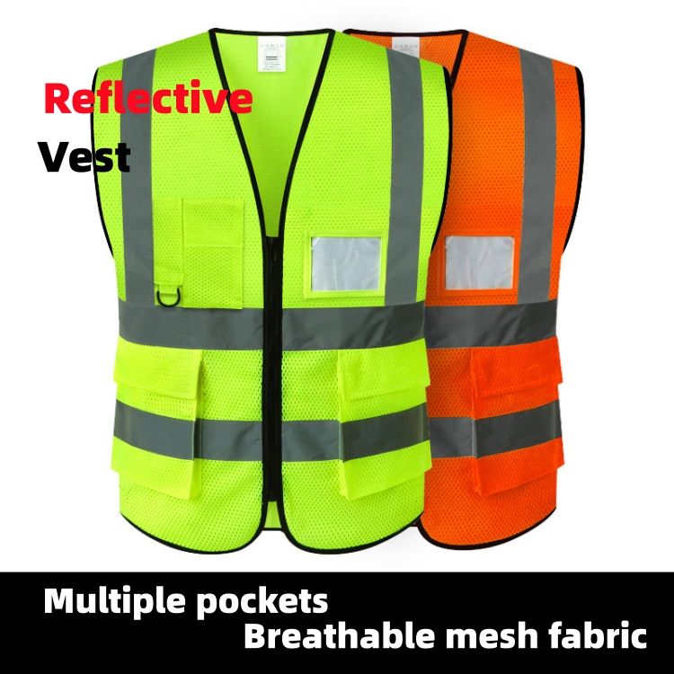 Reflective Vest Environmental sanitation duty, transportation, cycling construction, multiple pockets CRRSHOP Breathable mesh fabric Reflective clothing