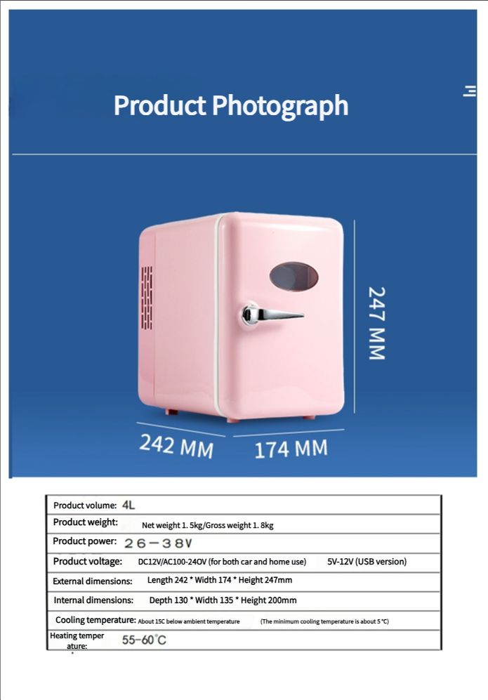 Car refrigerator, mini refrigerator, portable hot and cold dual-purpose cooler semiconductor refrigerator, suitable for skin care, beverages, food, cosmetics, home, office and car use, 110V/12V dual purpose
