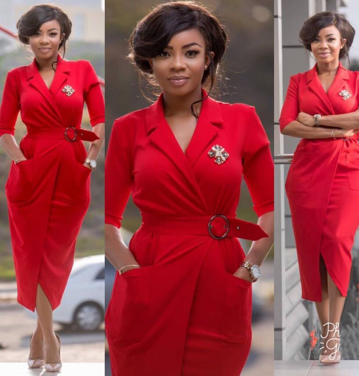 Plus Size Office Lady Dresses Elegant African Women V neck Polyester Knee Length Dress M 2XL TospinoMall online shopping platform in GhanaTospinoMall Ghana online shopping