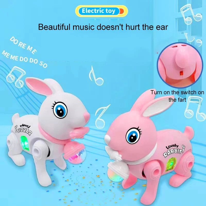 New Cartoon Electronic Walking Rabbit Toy Music Lovely Luminescent with Traction Rope Toys for Baby Learning Crawling Toys