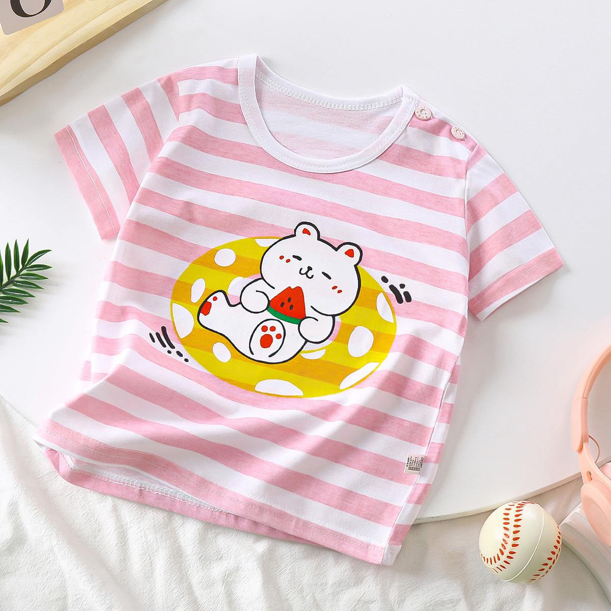 Baby Summer T-Shirt, Cute Cartoon Dinosaur Print Short Sleeve Tee, Breathable Cotton Casual Tops for Toddler Kids, Sizes 73-130cm, Single Pack, Soft Daily Shirts for Boys 