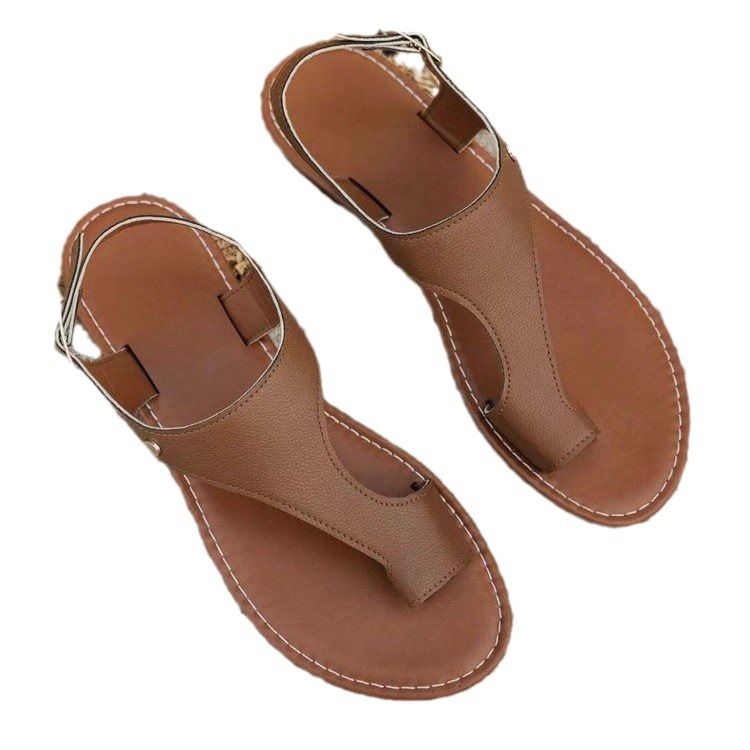 2025 New summer Roman toe flip-flops, fashionable and casual solid-color flat women's sandals