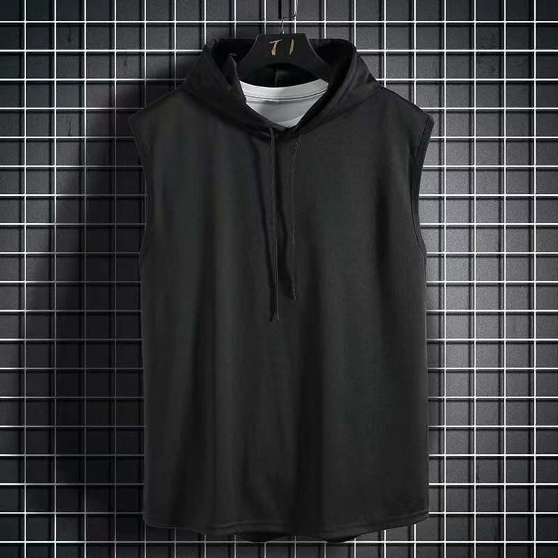 Ice Silk Summer Muscle Hoodie Vest Sleeveless Bodybuilding Gym Workout Fitness Shirt Quality Vest Hip Hop Sweatshirt Tops