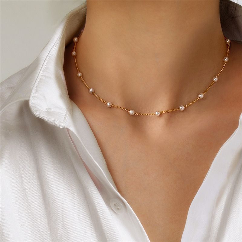 3pcs/set New Jewelry SetsBeads Neck Chain Kpop Pearl Choker Necklace + earrings Gold Color Goth Chocker Jewelry On The Neck Pendant Collar For Women
