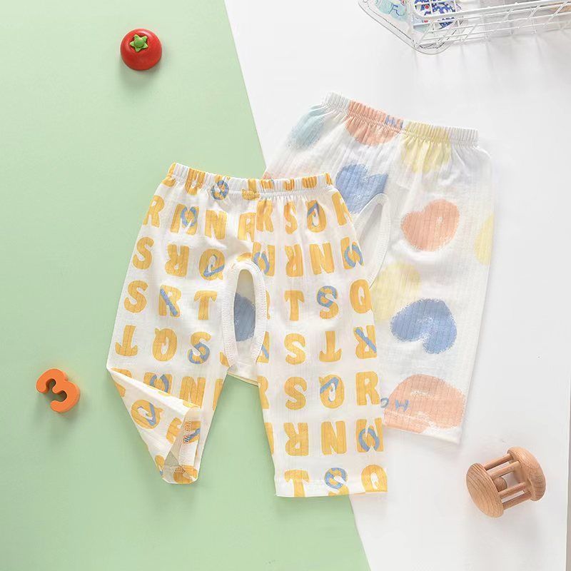 Baby Summer Open-Crotch Pants, Cute Printed Cotton 3/4 Pants, Breathable Casual Trousers for Toddler Infants, Sizes 73-110cm, Single Pack, Soft Baby Pants for Boys Girls
