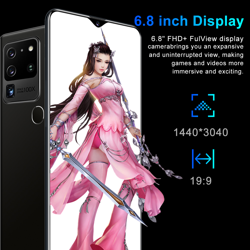 S30U Plus Smartphone 6.8Inch Full screen 8GB RAM+512GB ROM Dual Sim Dual Standby Face Recognition Mobile Phone