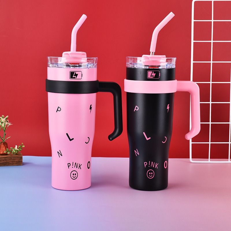 1250ml Tumbler with Handle, Leak-proof Lid and Straw, Insulated Coffee Mug Stainless Steel Travel Mug, Keeps Cold for 34 Hours or Hot for 10 Hours