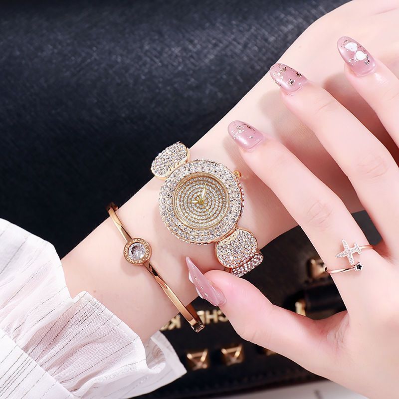 Women Watches Diamond Luxury Watch All-Over Rhinestone Gold Bracelet Watch