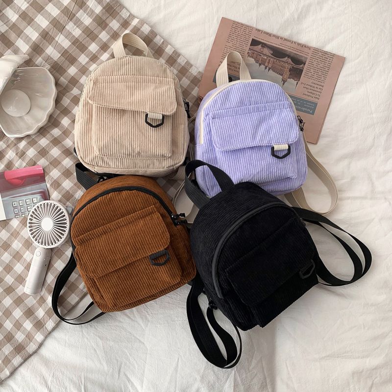 6883 Corduroy Travel Back Pack Bag Day Fashion Buckle Purse Backpack Pebbled Small Bag for Women