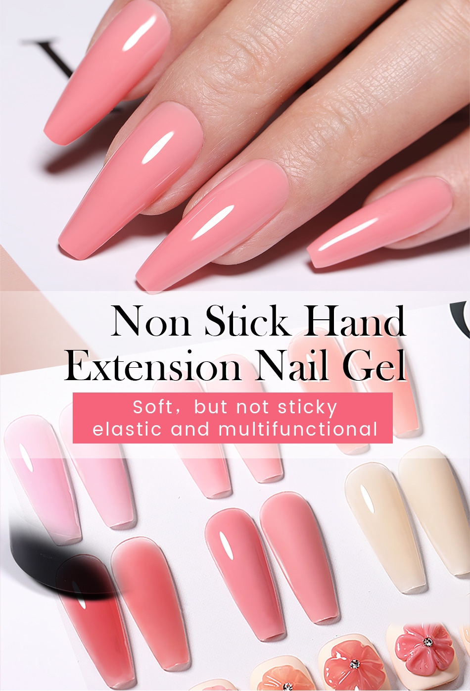 56021 BORN PRETTY 15ML Non Stick Hand Solid Extension Nail Gel Clear Nude Pink Extension Gel Rhinestone Glue Gel Easy to Operate