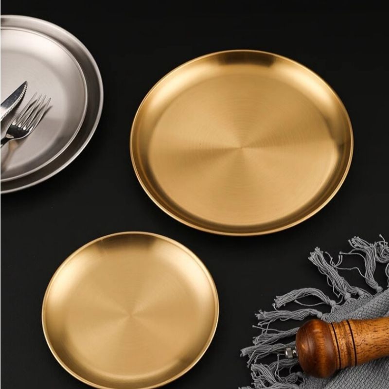 Stainless steel plate, barbecue plate, Western cuisine plate, ornament tray CRRSHOP free shipping Thickened stainless steel disc