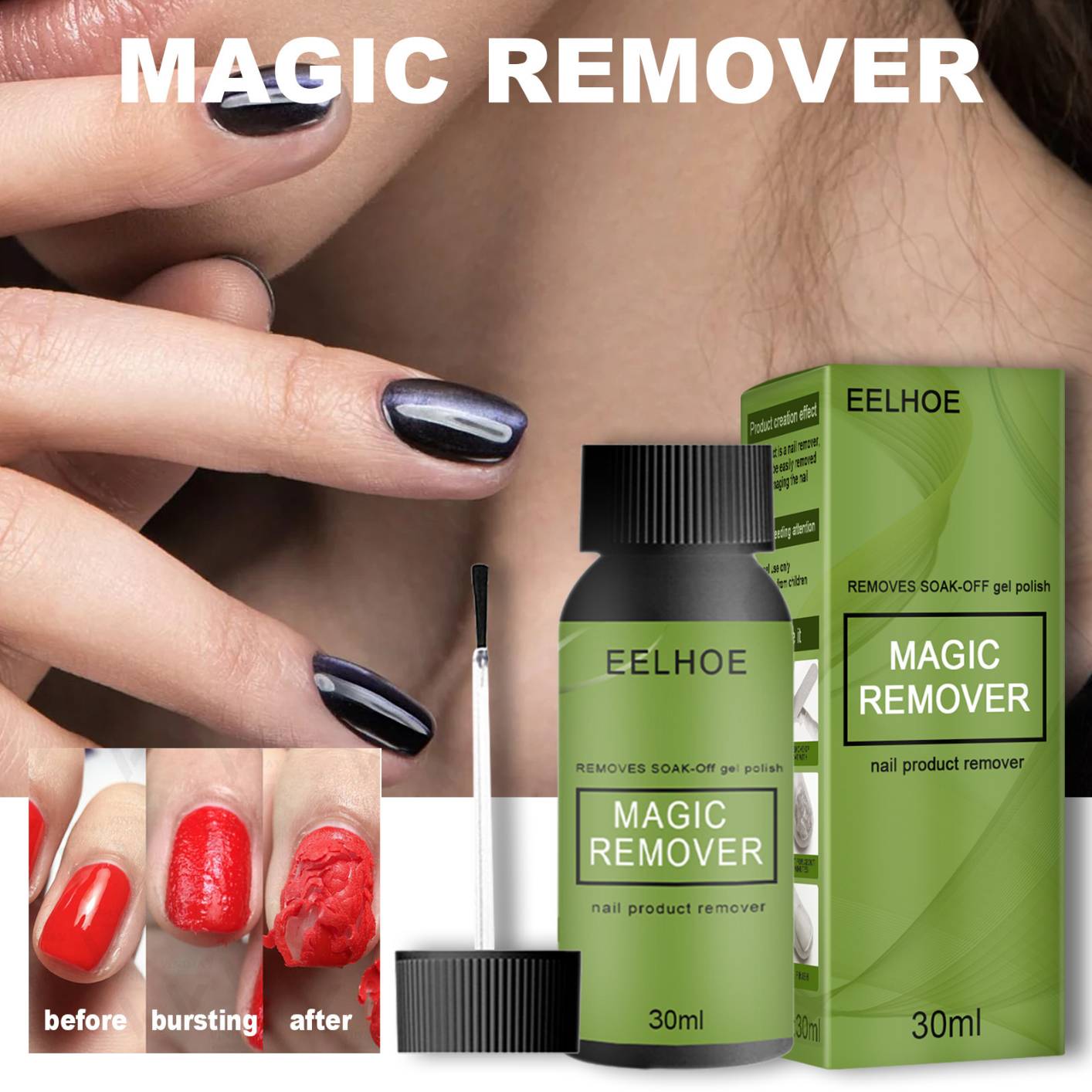 Nail Polish Remover, Magic Soak-Off Gel Nail Polish Remover-Quick,Professional Nail Polish Remover for Natural, Gel Nails