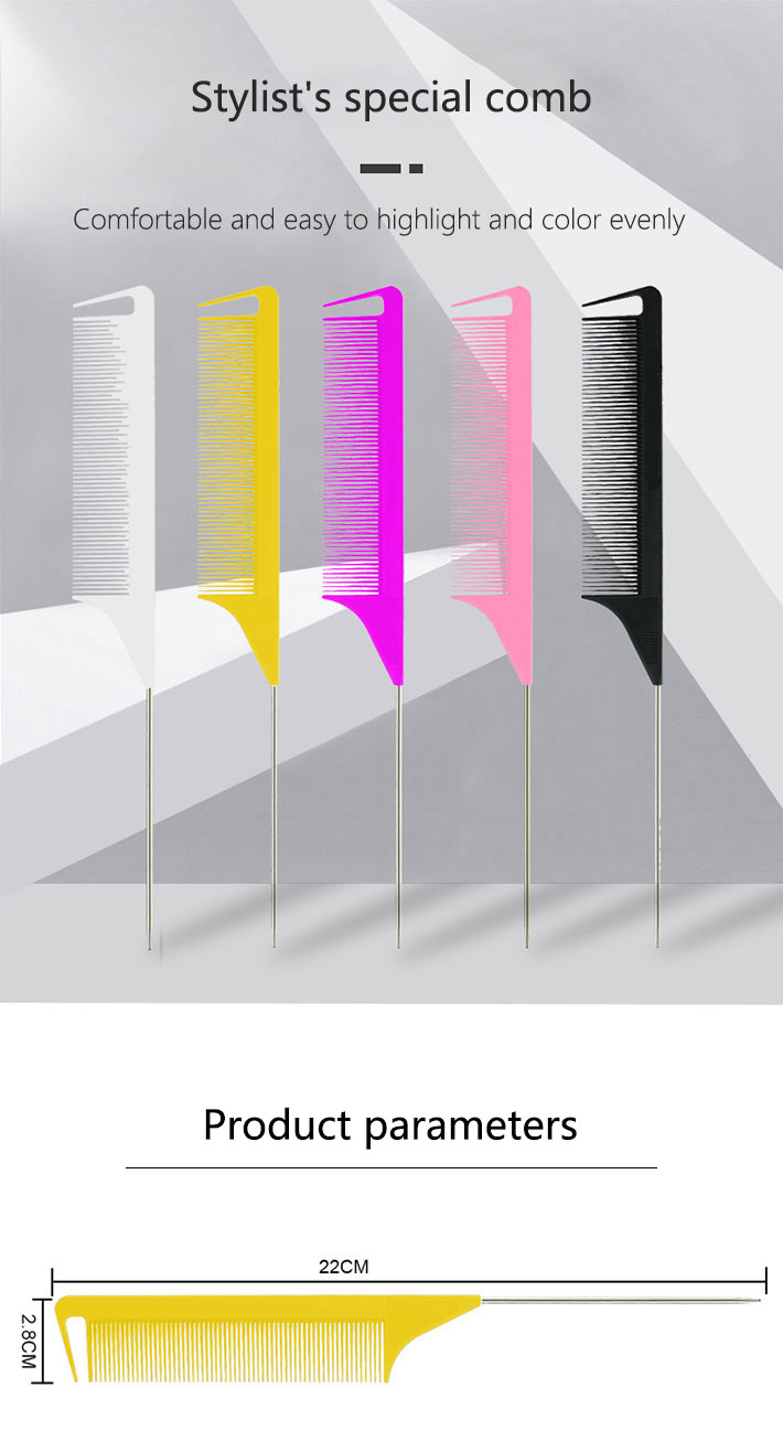 06926 Steel Pin Rat Tail Carbon Fiber Heat Resistant Teasing Combs with Stainless Steel Pintail Salon Styling Combs