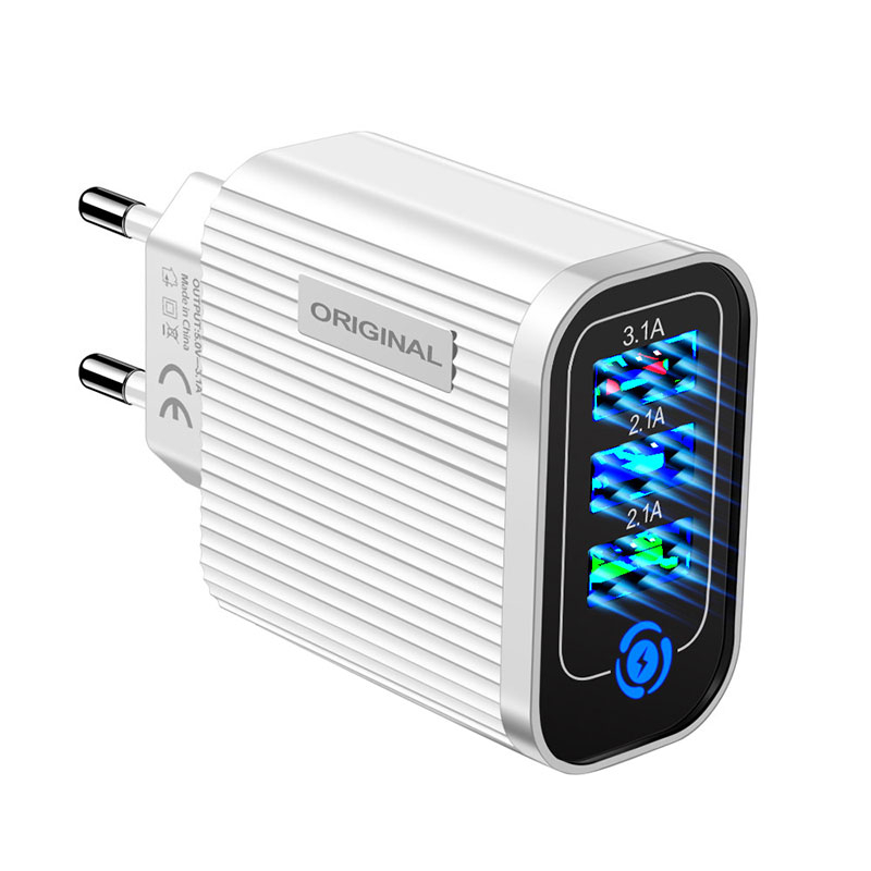 3 Ports USB Charger Adapter LCD Voltage Display Mobile Phone Travel Wall Digital Fast Charging