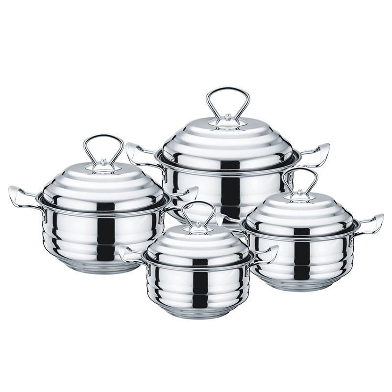 8PCS Stainless Steel Pot Set, Steel Ear Pot with Stainless Steel Lid, Household Soup Pot and Noodle Pot 16cm 18cm 20cm 22cm