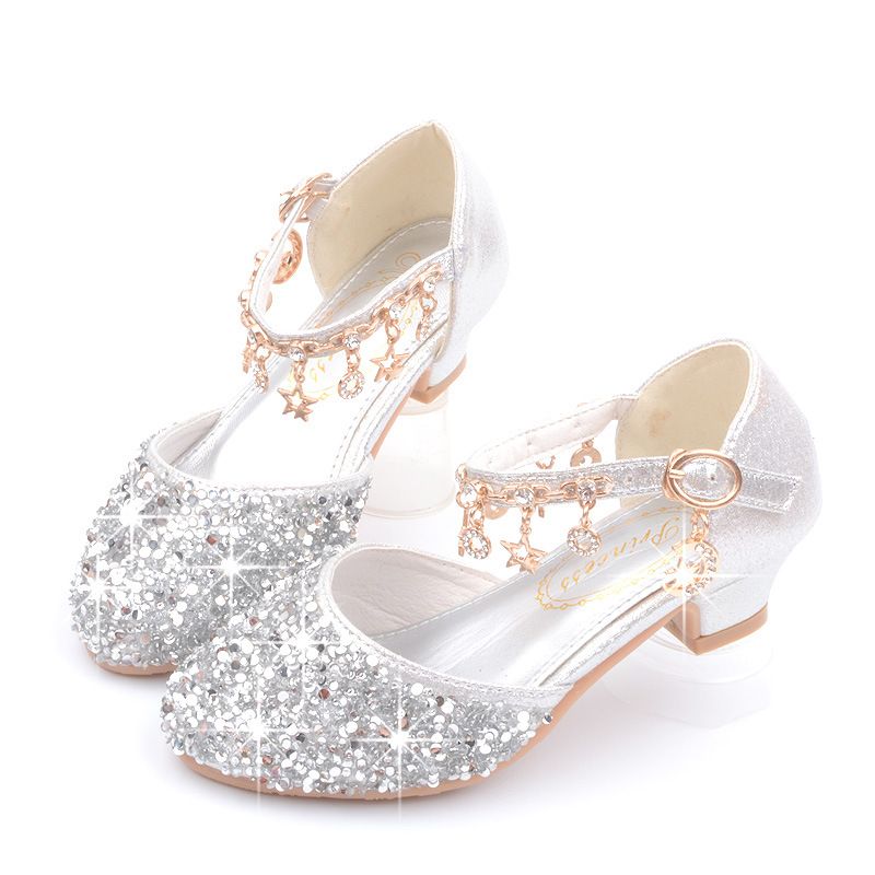 New high heels for girls glitter Spring and autumn big child princess shoes students show shoes with toe sandals K99-21A