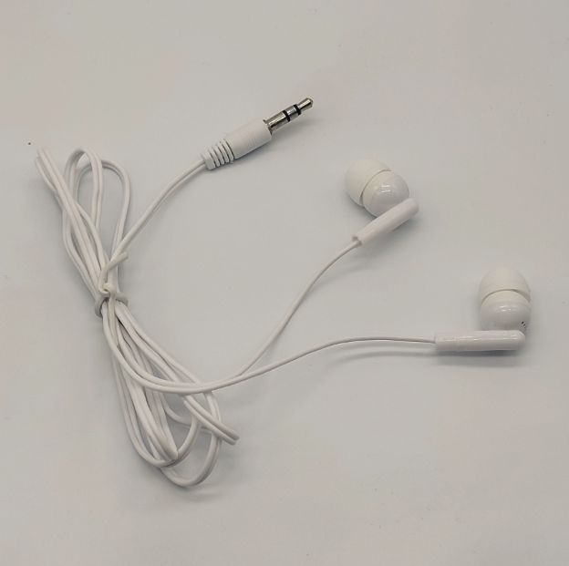Ear Headphones Wired Basic Student Earbuds No Microphone with 3.5MM Jack for Kids Class Laptop School Library, Individually Bagged white & blackWhite