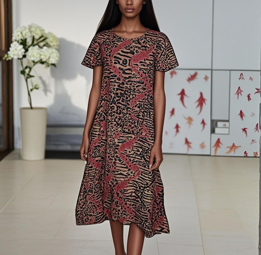 92% Silk Round Neck Printed Women's Dress
