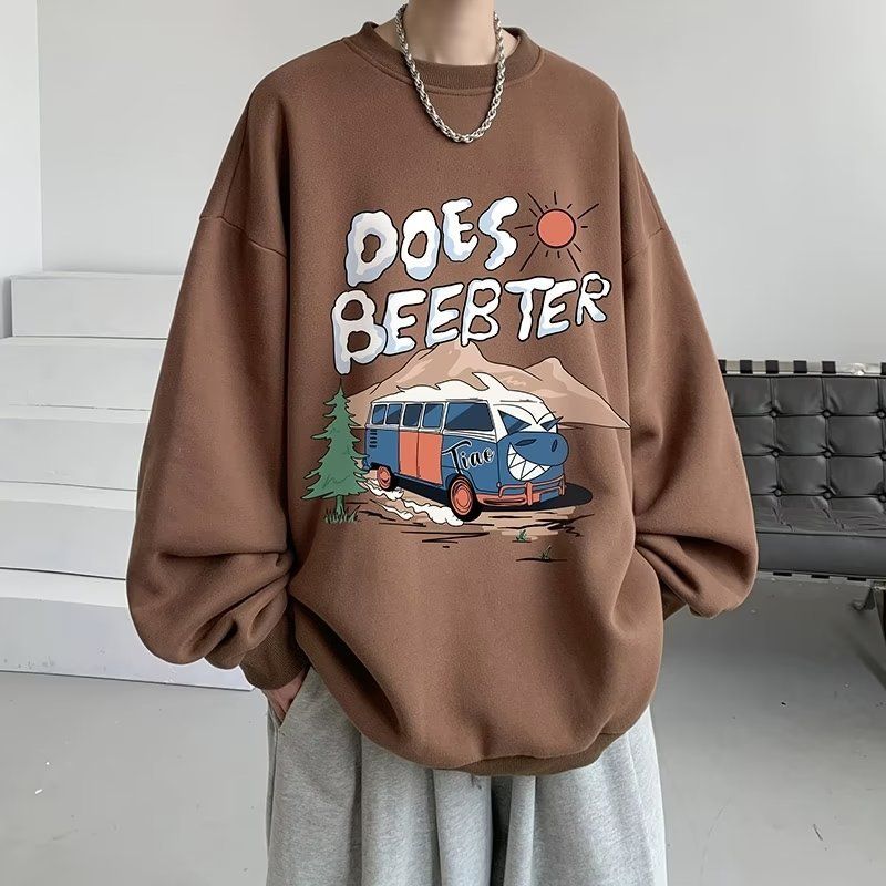 XWP Y187 Men's Autumn Cartoon Print Top Long Sleeve T-Shirt Hatless Top