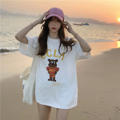 Women's Summer New Casual Sports Style T-Shirt Loose Mid Length Printed Top