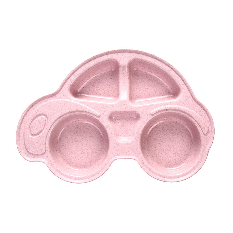 Environmentally Friendly Portable Cartoon Car Style Baby Plate Children Plates Kids Dishes Wheat Straw Infant Bowl
