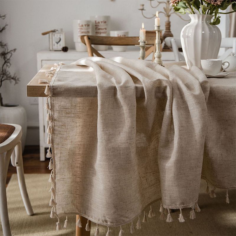 HG-ZB-235 Simple Cotton Linen Tablecloth, Tassel Solid Color Tablecloth