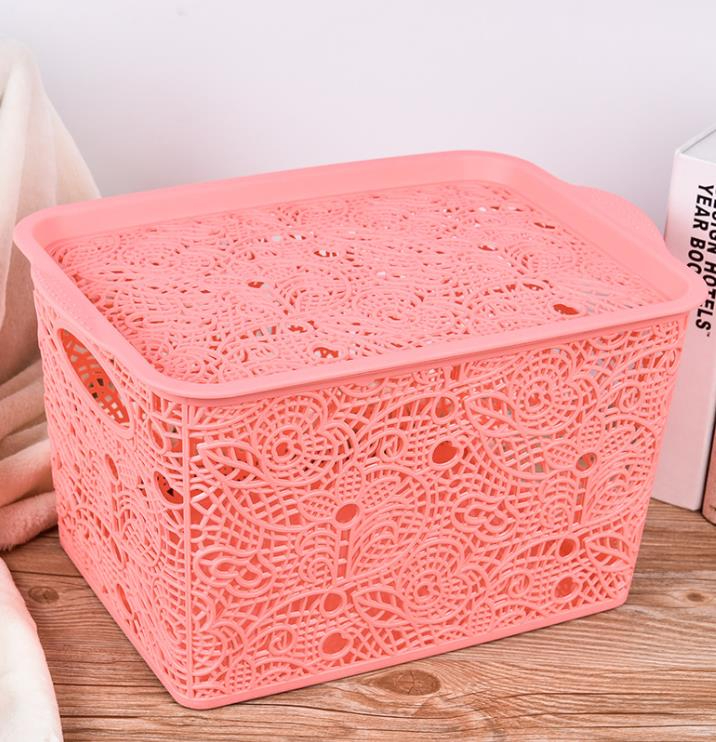 Household storage basket kitchen stacking storage basket portable desktop sundries hollow imitation rattan plastic storage basket