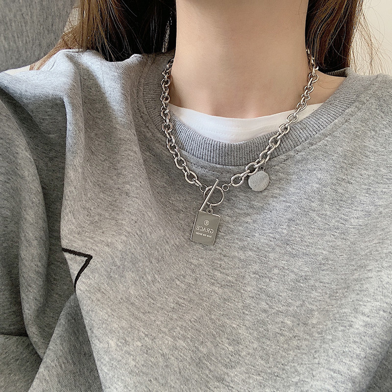 1231 Hip Hop Stainless Steel Necklace For Women Punk Sliver Pendant Fashion Choker Necklace Jewelry
