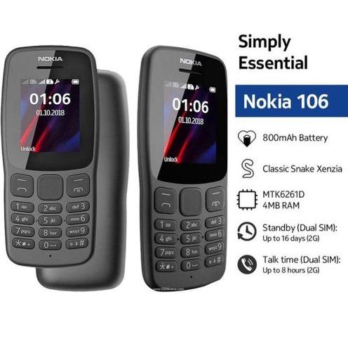 Nokia 106 (4th Edition) Dual SIM Cell Phone - Black