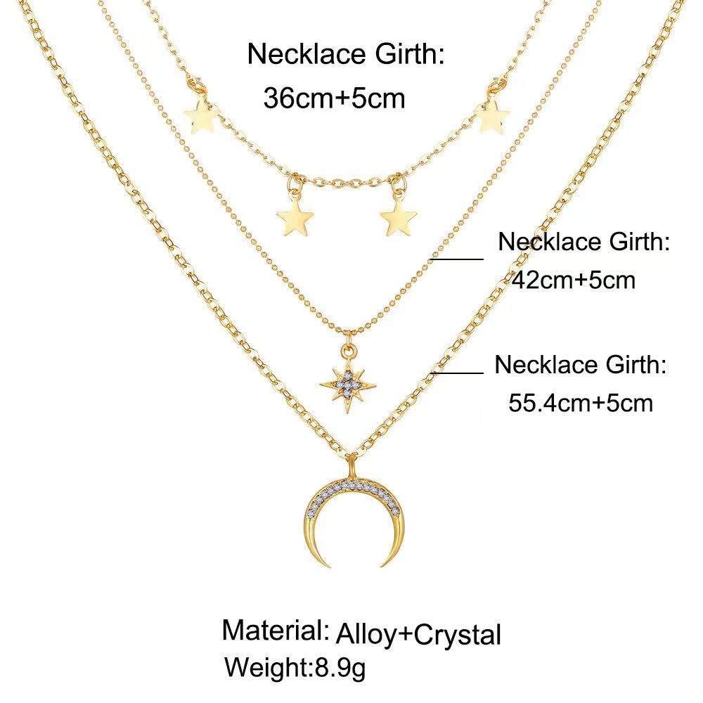 Fashion crystal sequin necklace temperament trend multi-layer metal pendant clavicle chain jewelry