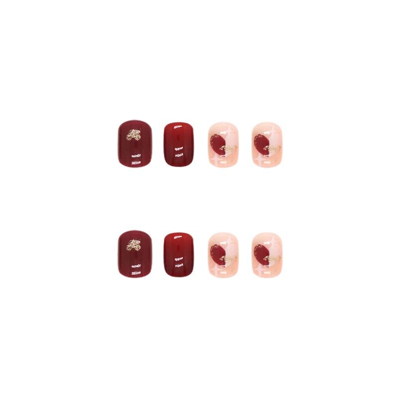 Women Wearable Nails Full Cover Nail Art Red Color Short Style Fake Nails 