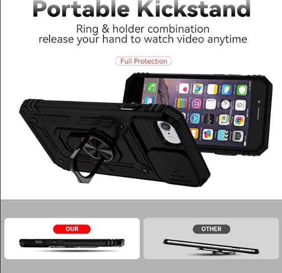 iPhone Case with Slide Camera Cover & Kickstand, Built-in 360 Rotate Ring Stand Magnetic Cover Case for Apple iPhone(Black)