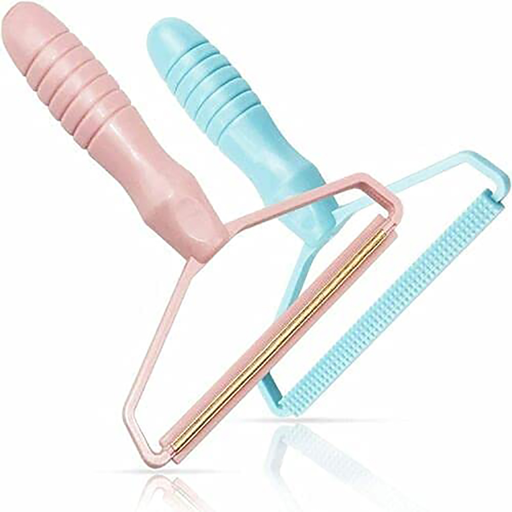 2 Pcs Portable Lint Remover, Lint Roller Clothes Fuzz Shaver Manual Brush Scratch Lint Removal Cut Shaver Tool Manual Fabric Shaver for Sweater Woven Coat Carpet, Knitted, Pet Hair (Pink+Blue)