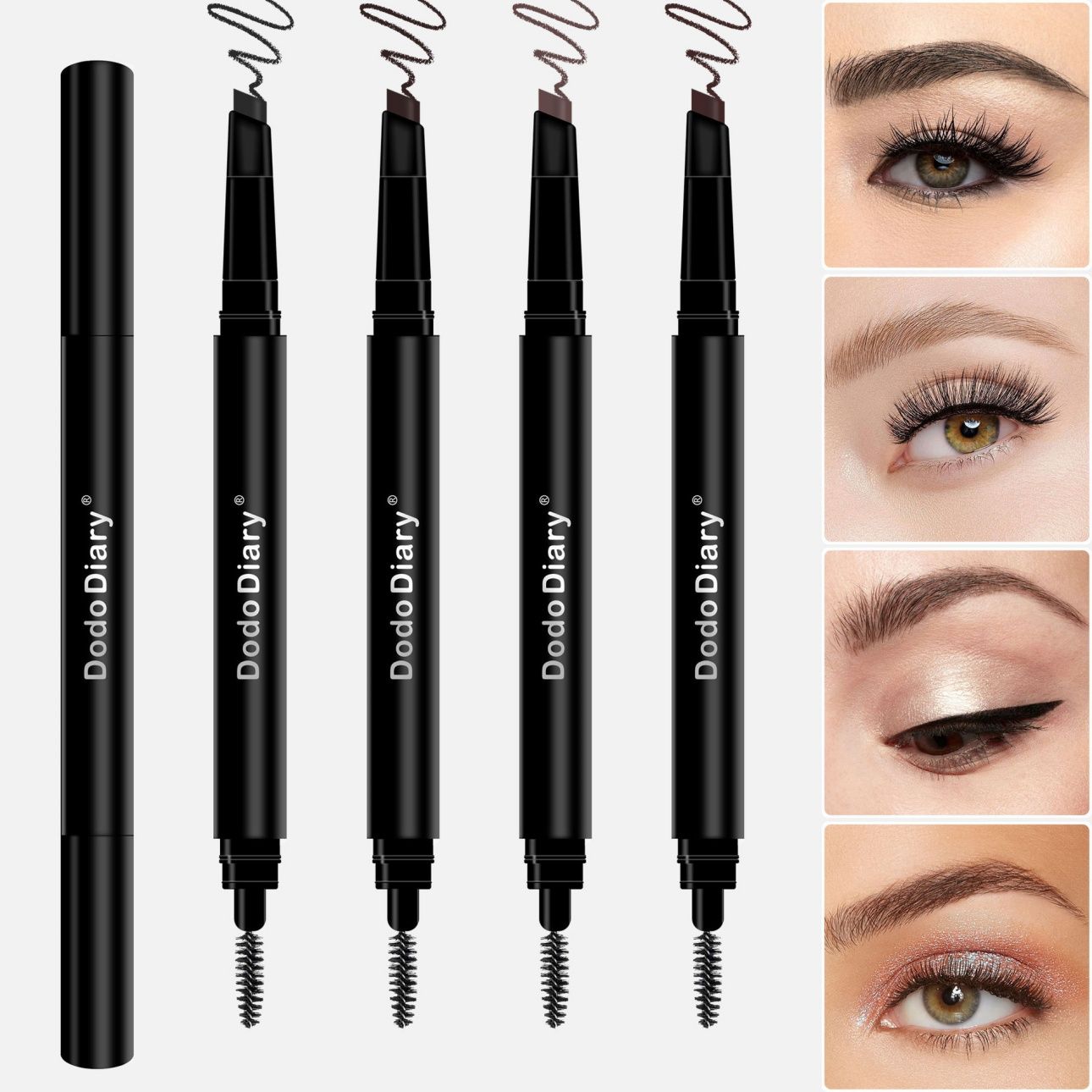 Auto Rotatable Dual End Triangle Eyebrow Pencil 4 Colors Box Set, Waterproof Sweat Resistant Long Lasting Brow Makeup Pencil with Spoolie Brush for Daily Makeup