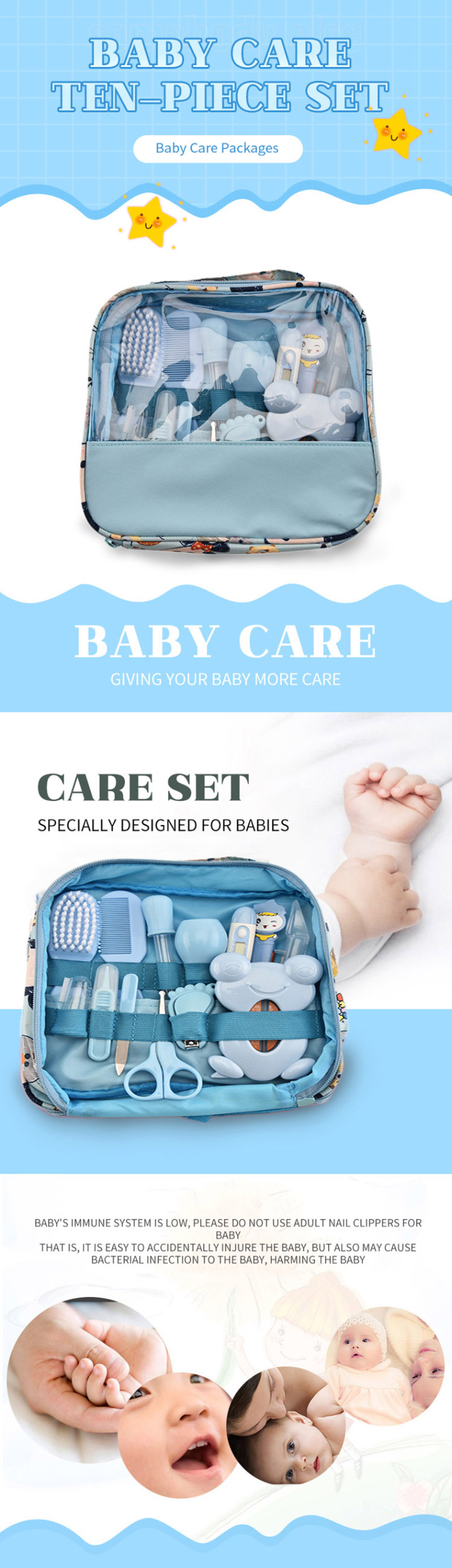 xh01 13PCS/Set Baby Health Care Newborn Baby Nail Hair Thermometer Grooming Brush Kit Care Baby Essentials Newborn Material Safety