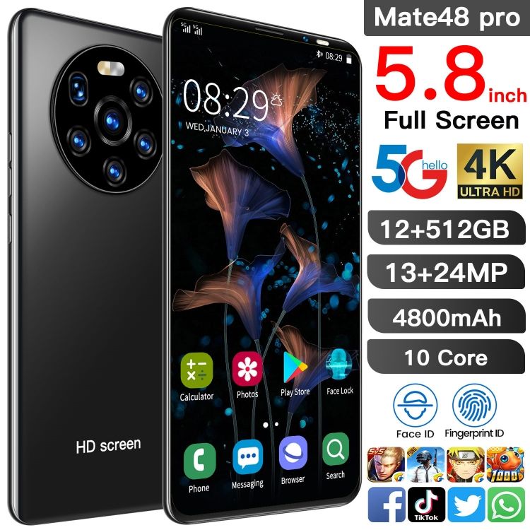 Smart phone Mate48 Pro mobile phone 6 inch full screen 16+512G smartphone HD screen front 13 MP back 24MP 4800 mAh CRRSHOP android 10 double sim card face ID 10 core high-quality mobile phone
