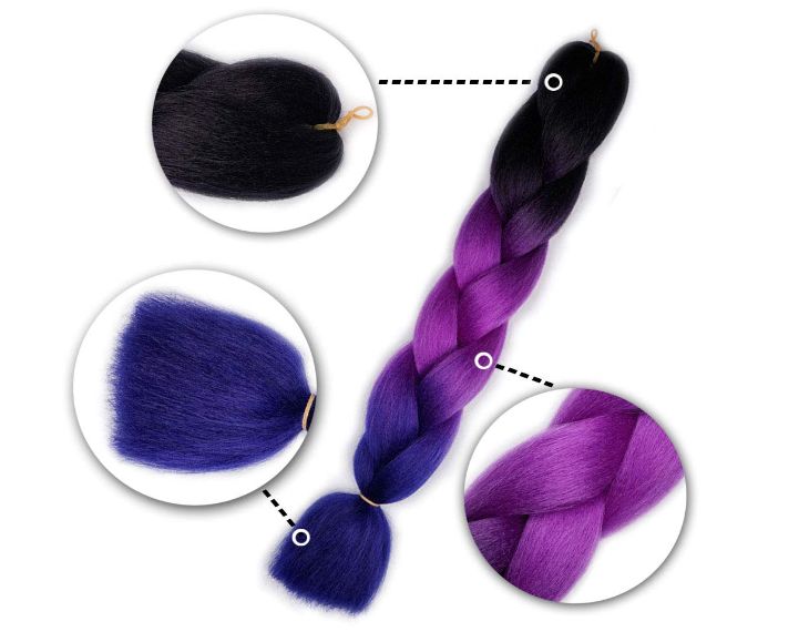 Obaasima Strands OS Ombre Braiding Hair 82" BY36 For African Braid And Rasta / Black / Purple / Blue