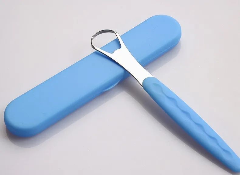 1pc Stainless Steel Tongue Scraper Cleaner for Oral Hygiene Tounge Scrapper Brush Remove Halitosis Tongue Coating Oral CareBlue