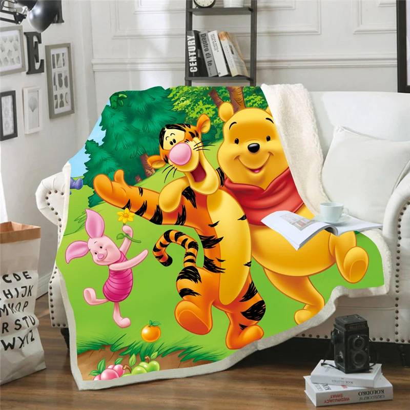 kt45454 Cartoon Winnie Bear 3D Print Sherpa Blanket Sofa Couch Quilt Cover Travel Bedding Outlet Velvet Plush Throw Fleece Blanket