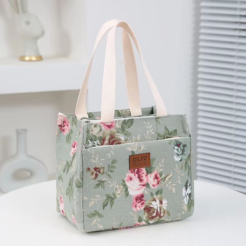 J78 Aesthetic Floral Print Lunch Bag, Insulated Large Capacity Bento Bag, Thermal Cooler Handbag For School, Work, Travel & Picnic