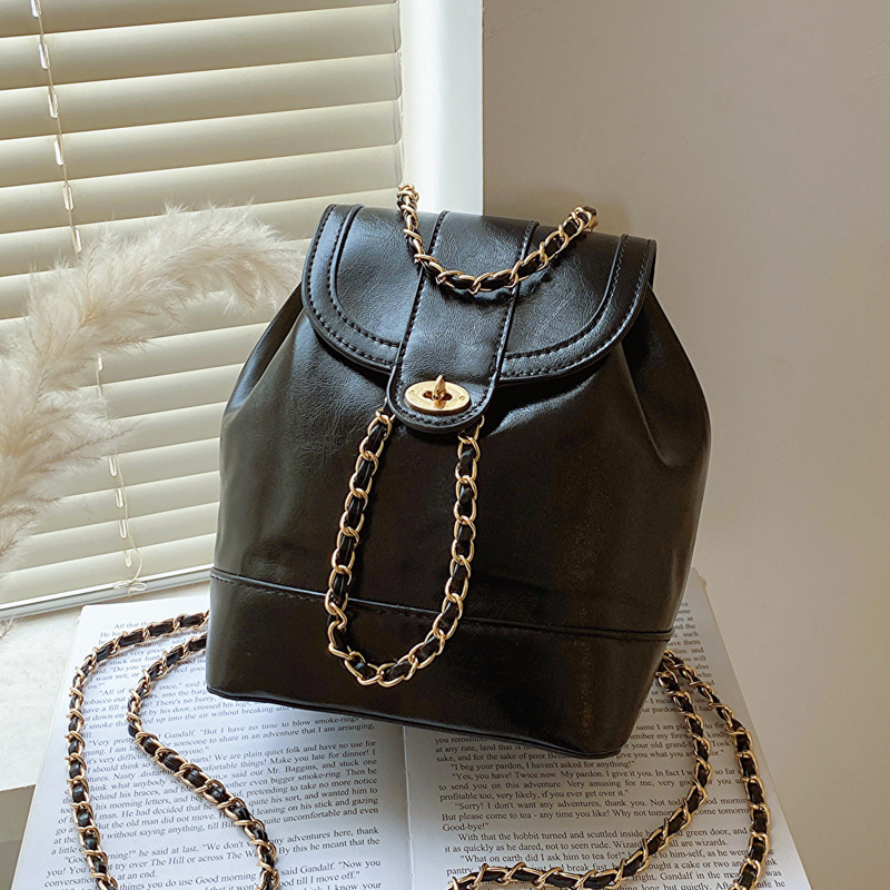 36995 Spring Summer New Bucket Bag PU Leather Retro Small Chain Purse Handbag Single Shoulder Crossbody Bag