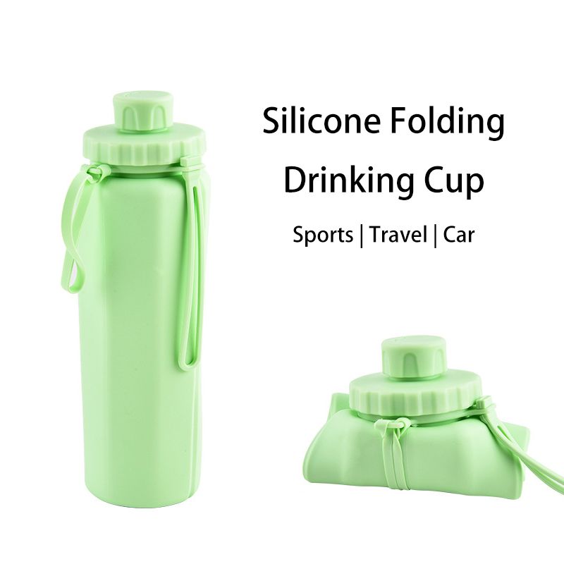 Silicone Folding Water Cup With Lid Outdoor Foldable Sport Water Bottle Portable Drinking Cup For Travel