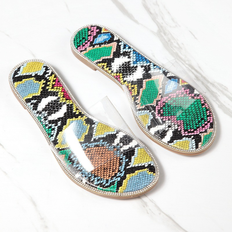 PL0056 Womens Open Toe Transparent Clear Wide Band Slides Flat Sandal Shoe Flip Flop